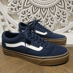 Vans Men's Dark Blue Canvas Sneakers with White Stripe Size 7.5
